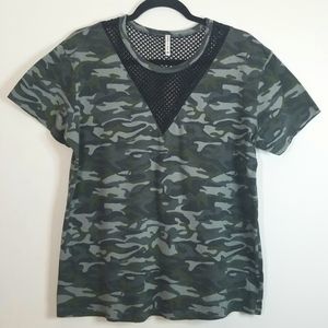 EMMA & SAM Mesh Neck Camo Print Tee Shirt